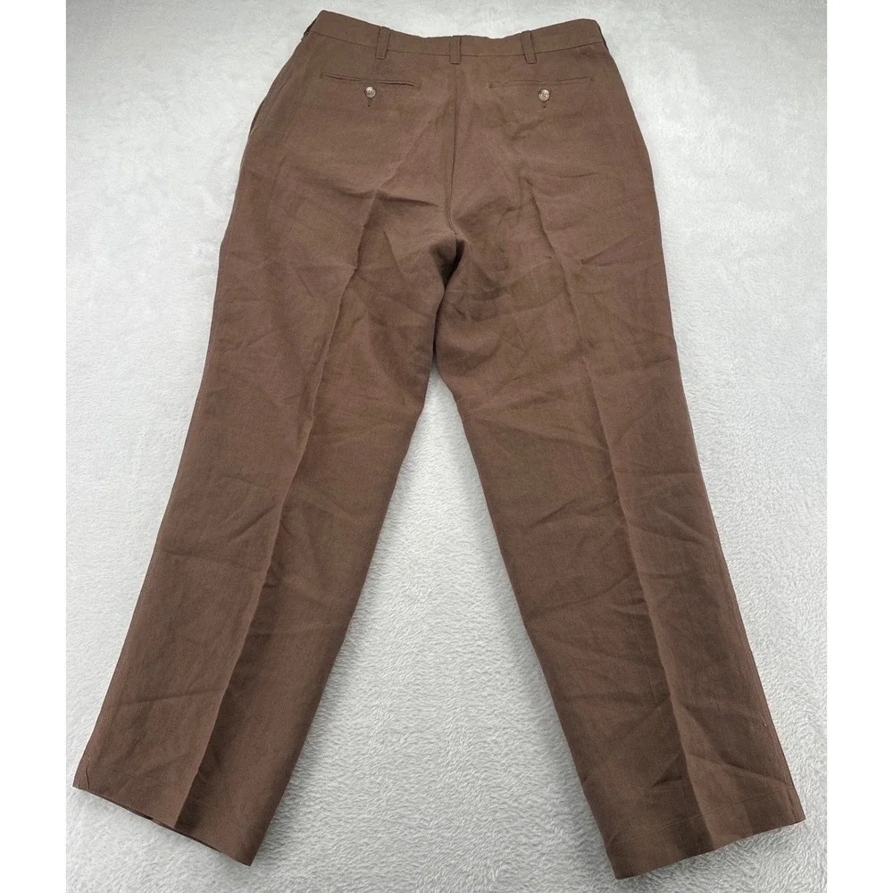 Vintage Banana Republic Mens Pants 33R Brown 100% Irish Linen Flat Front
